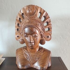 Vintage Wood Carved Bali bust Sculpture Woman Goddess